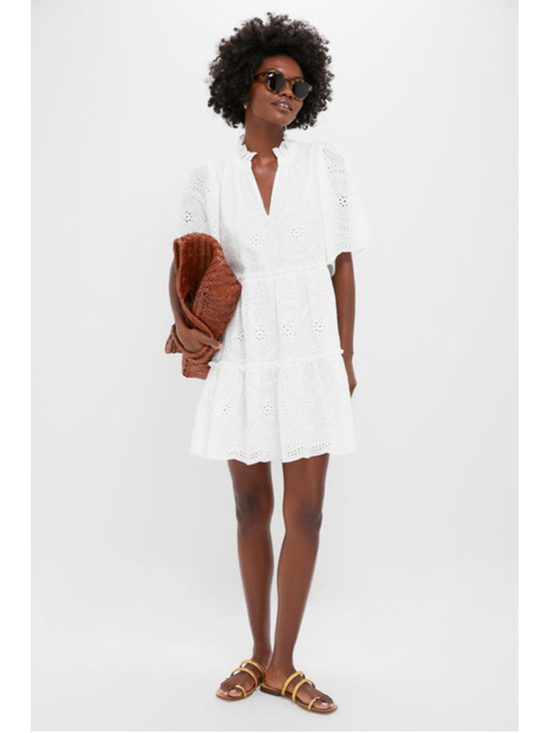 Tuckernuck Dresses & Skirts - Tuckernuck White Eyelet Crawford Dress Cotton Tiered Mini XS